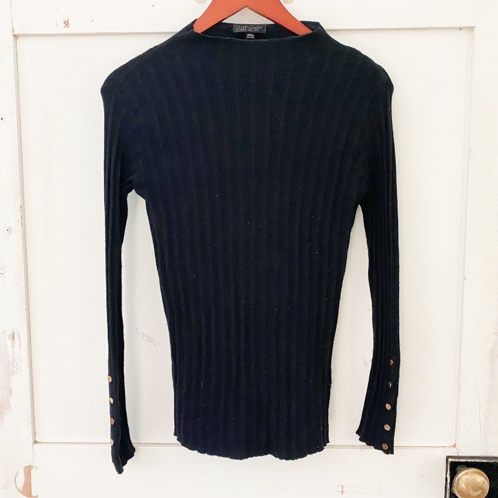 TopShop ribbed high neck button sleeve top sz 4/S